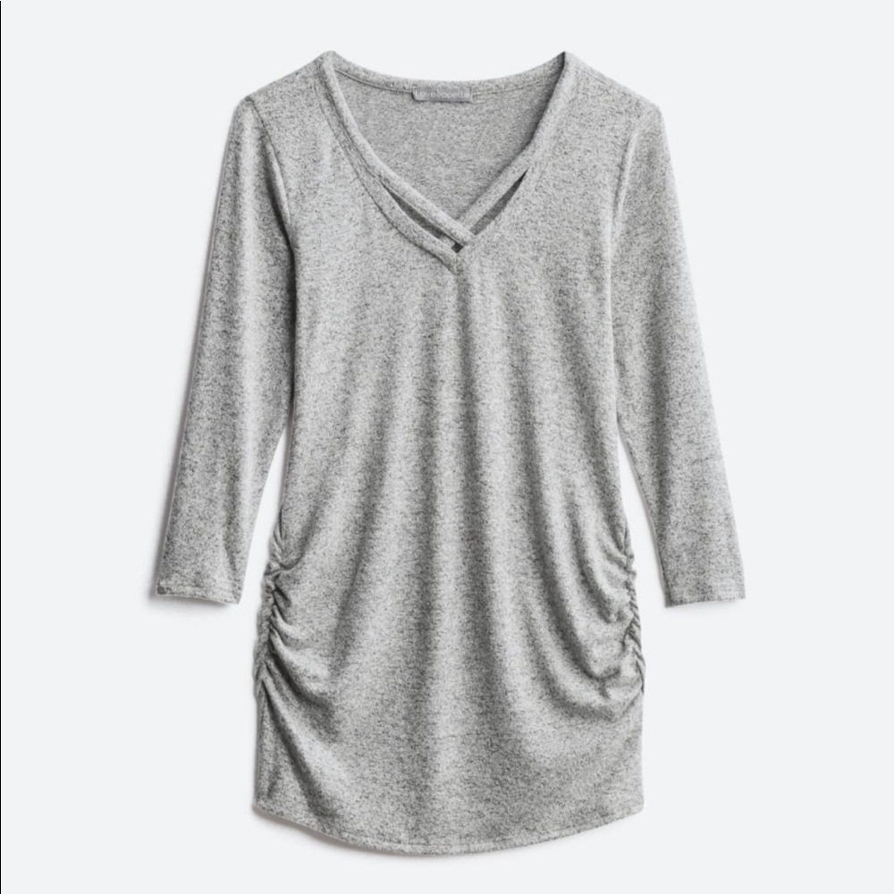 LOVEAPPELLA MATERNITY Junie Maternity Criss Cross Neckline Brushed Knit Top